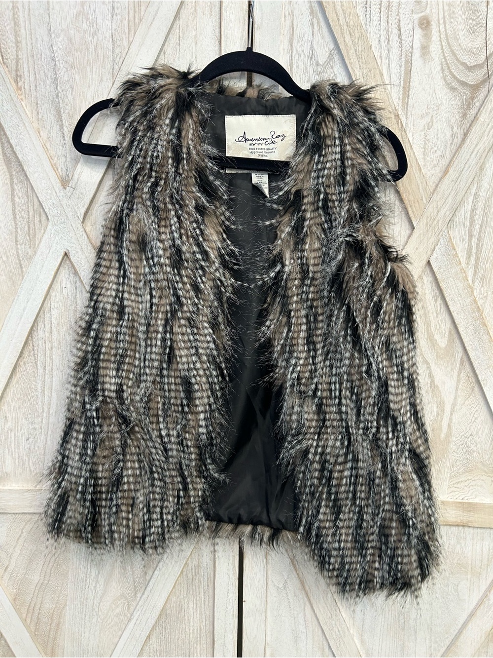 American Rag Faux Fur Open-Front Vest in Black and Brown